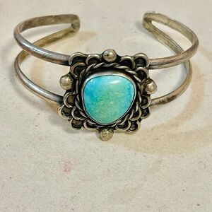 Vtg Native American Navajo Old Sterling Silver  Turquoise Cuff Bracelet 5.25”